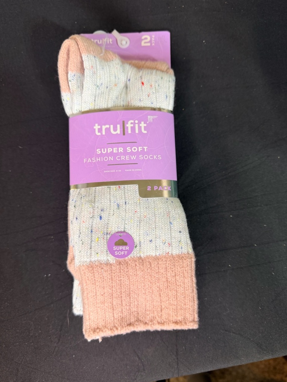 tru fit Super Soft Pink & Cream Crew Socks - 2‎ Pack